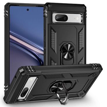 Outdoor Hülle für Google Pixel 7a TPU PC Hybrid Sergeant Armor Ring Cover Case, Farbe: Schwarz