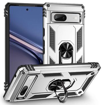 Outdoor Hülle für Google Pixel 7a TPU PC Hybrid Sergeant Armor Ring Cover Case, Farbe: Silber