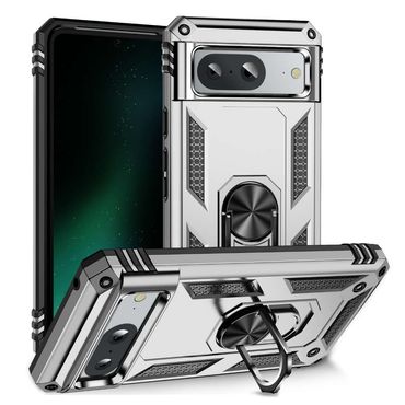 Outdoor Hülle für Google Pixel 8 TPU PC Hybrid Sergeant Armor Ring Cover Case, Farbe: Silber