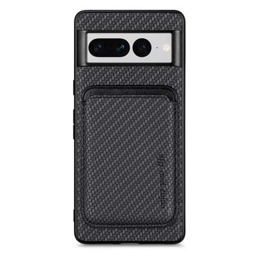 TPU Hülle für Google Pixel 7 PRO Carbon Fiber Magnet Bag Card Schutzhülle Cover, Farbe: Schwarz