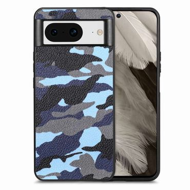 TPU Hülle für Google Pixel 8 Camouflage Schutz Case Army Flexibel Tarn Muster, Farbe: Blau