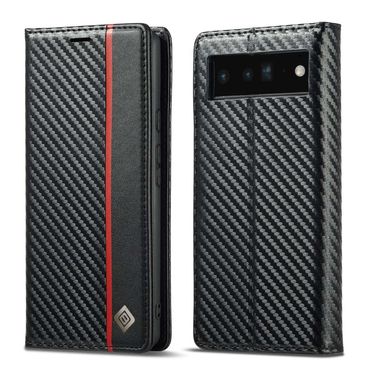 LC.IMEEKE Handy Tasche für Google Pixel 7a Carbon Wallet Stripe Hülle Etui Case, Muster: Vertikal