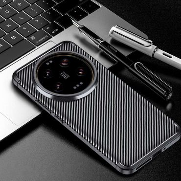 TPU Hülle für Xiaomi 14 Ultra Carbon Fiber Muster Shockproof Back Cover Case