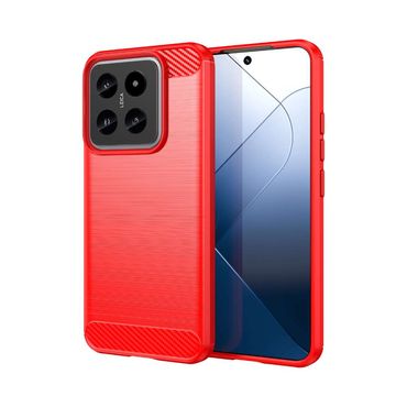 TPU Hülle für Xiaomi 14 Carbon Fiber Skin Brushed Schutz Backcover Soft Case, Farbe: Rot