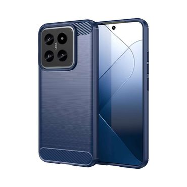 TPU Hülle für Xiaomi 14 Carbon Fiber Skin Brushed Schutz Backcover Soft Case, Farbe: Blau