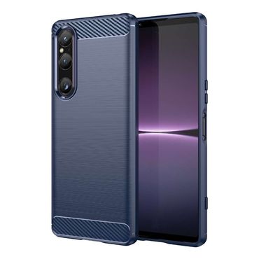 TPU Hülle für Sony Xperia 1 V Carbon Fiber Skin Brushed Schutzcover Soft Case, Farbe: Blau