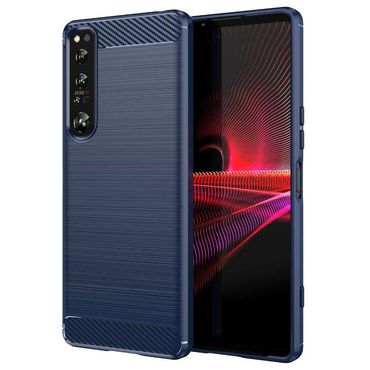 TPU Hülle für Sony Xperia 1 IV Carbon Fiber Skin Brushed Schutzcover Soft Case, Farbe: Blau