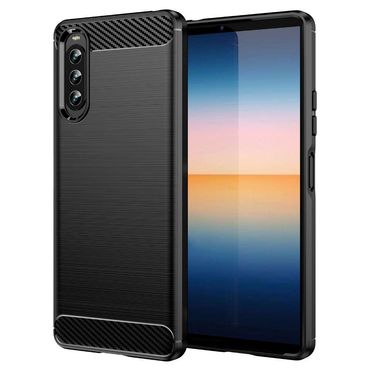 TPU Hülle für Sony Xperia 10 IV Carbon Fiber Skin Brushed Schutzcover Soft Case, Farbe: Schwarz