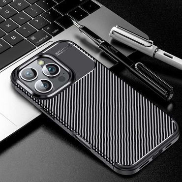 TPU Hülle für Apple iPhone 16 PRO MAX Carbon Fiber Muster Shockproof Cover Case