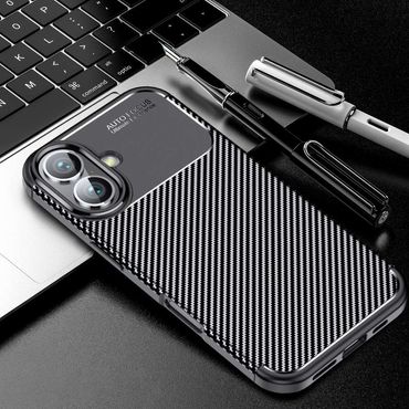 TPU Hülle für Apple iPhone 16 PLUS Carbon Fiber Muster Shockproof Cover Case