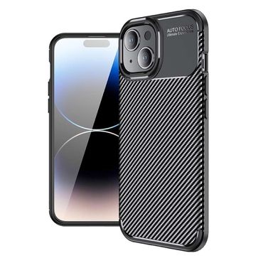 TPU Hülle für Apple iPhone 15 PLUS Carbon Fiber Muster Shockproof Cover Case