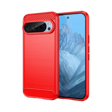 TPU Hülle für Google Pixel 9 9 PRO Carbon Fiber Skin Brushed Schutzcover Case, Farbe: Rot