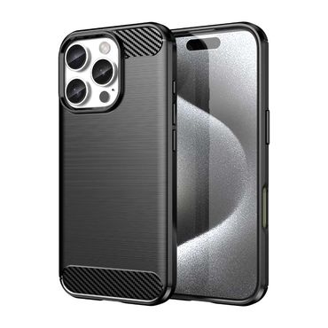 TPU Hülle für Apple iPhone 16 PRO Carbon Fiber Skin Brushed Schutzcover Case, Farbe: Schwarz