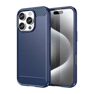TPU Hülle für Apple iPhone 16 PRO Carbon Fiber Skin Brushed Schutzcover Case, Farbe: Blau