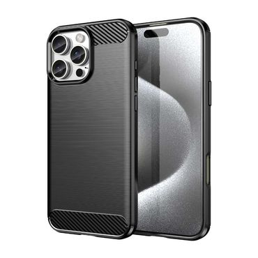 TPU Hülle für Apple iPhone 16 PRO MAX Carbon Fiber Skin Brushed Schutzcover Case, Farbe: Schwarz