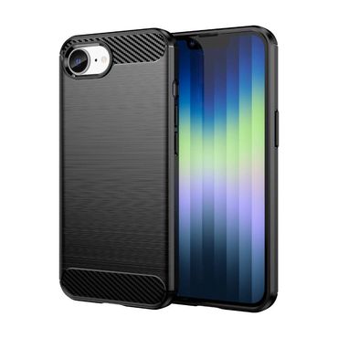 TPU Hülle für Apple iPhone 16e Carbon Fiber Skin Brushed Handy Schutz Cover Case, Farbe: Schwarz