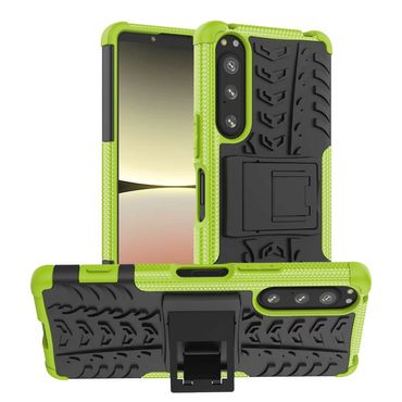 Outdoor Hülle für Sony Xperia 5 IV Tire Rutschfest Kickstand PC TPU Cover Case, Farbe: Grün
