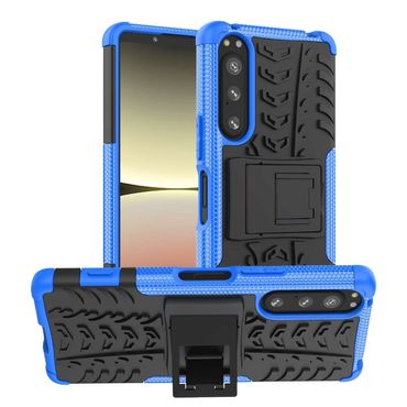 Outdoor Hülle für Sony Xperia 5 IV Tire Rutschfest Kickstand PC TPU Cover Case, Farbe: Blau