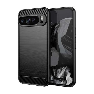 TPU Hülle für Google Pixel 9 PRO XL Carbon Fiber Skin Brushed Schutzcover Case, Farbe: Schwarz