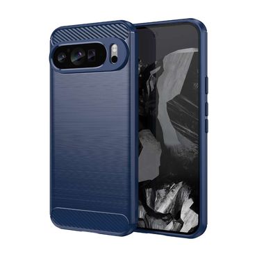 TPU Hülle für Google Pixel 9 PRO XL Carbon Fiber Skin Brushed Schutzcover Case, Farbe: Blau