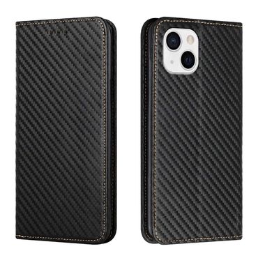 Handy Tasche für Apple iPhone 15 PLUS Carbon Fiber Wallet Hülle Magnet Etui Case, Farbe: Schwarz