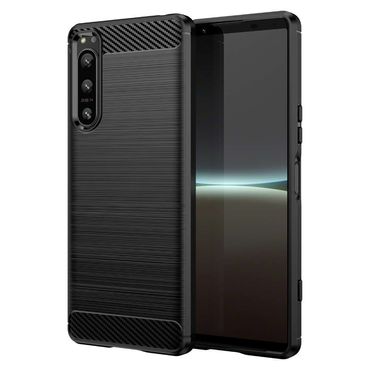 TPU Hülle für Sony Xperia 5 IV Carbon Fiber Skin Brushed Schutzcover Soft Case, Farbe: Schwarz
