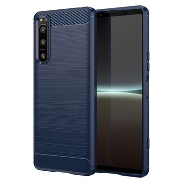 TPU Hülle für Sony Xperia 5 IV Carbon Fiber Skin Brushed Schutzcover Soft Case, Farbe: Blau
