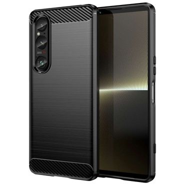 TPU Hülle für Sony Xperia 1 VI Carbon Fiber Skin Brushed Schutzcover Soft Case, Farbe: Schwarz