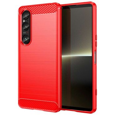 TPU Hülle für Sony Xperia 1 VI Carbon Fiber Skin Brushed Schutzcover Soft Case, Farbe: Rot