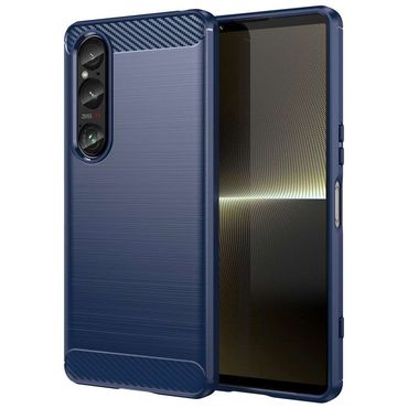 TPU Hülle für Sony Xperia 1 VI Carbon Fiber Skin Brushed Schutzcover Soft Case, Farbe: Blau