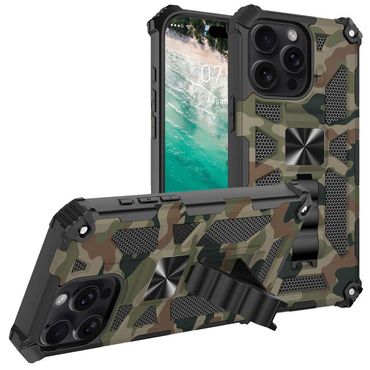 Outdoor Hülle für Apple iPhone 16 PRO Camouflage Shockproof Schutz Armor Cover, Farbe: Grün