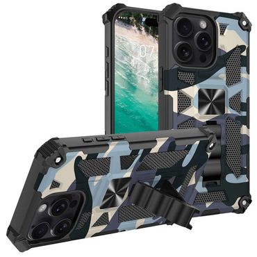 Outdoor Hülle für Apple iPhone 16 PRO Camouflage Shockproof Schutz Armor Cover, Farbe: Hellblau