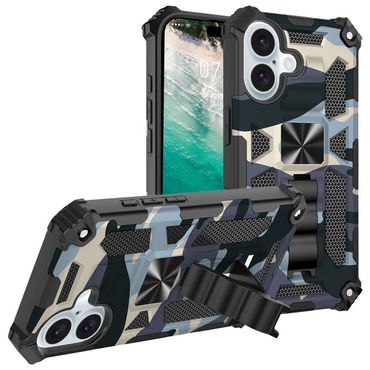 Outdoor Hülle für Apple iPhone 16 Camouflage Shockproof Schutz Cover Armor Kick, Farbe: Hellblau