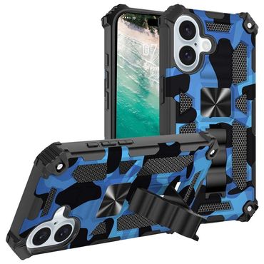 Outdoor Hülle für Apple iPhone 16 Camouflage Shockproof Schutz Cover Armor Kick, Farbe: Blau