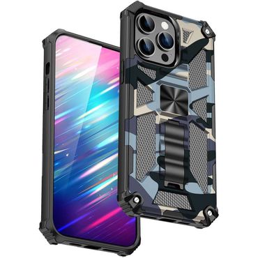 Outdoor Hülle für Apple iPhone 15 PRO Camouflage Shockproof Schutz Armor Cover, Farbe: Hellblau