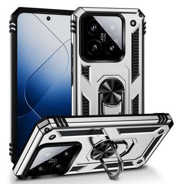 Outdoor Hülle für Xiaomi 14 TPU PC Hybrid Sergeant Armor Ring Schutzcover Case, Farbe: Silber
