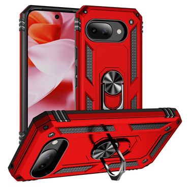 Outdoor Hülle für Google Pixel 9a TPU PC Hybrid Sergeant Armor Ring Cover Case, Farbe: Rot