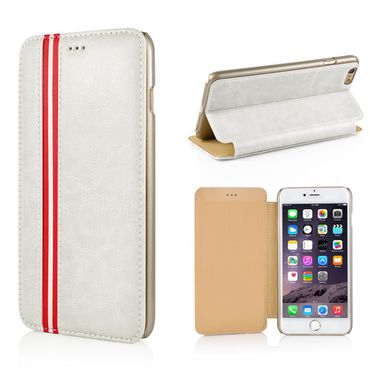 Wallet Case für Apple iPhone 6 6S Handy Tasche Book Style Luxury Stripe, Farbe: Weiß