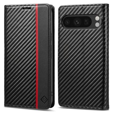 LC.IMEEKE Handy Tasche für Google Pixel 10 PRO XL Carbon Wallet Stripe Hülle, Muster: Vertikal
