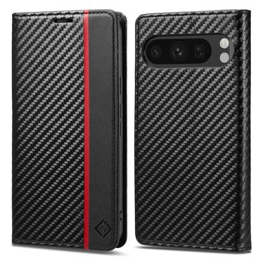LC.IMEEKE Handy Tasche für Google Pixel 10 | 10 PRO Carbon Wallet Stripe Hülle, Muster: Vertikal