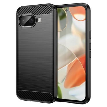 TPU Hülle für Google Pixel 9a Carbon Fiber Skin Brushed Schutzcover Soft Case, Farbe: Schwarz