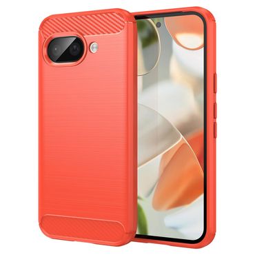TPU Hülle für Google Pixel 9a Carbon Fiber Skin Brushed Schutzcover Soft Case, Farbe: Rot
