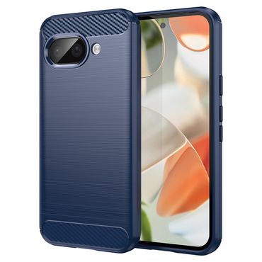 TPU Hülle für Google Pixel 9a Carbon Fiber Skin Brushed Schutzcover Soft Case, Farbe: Blau