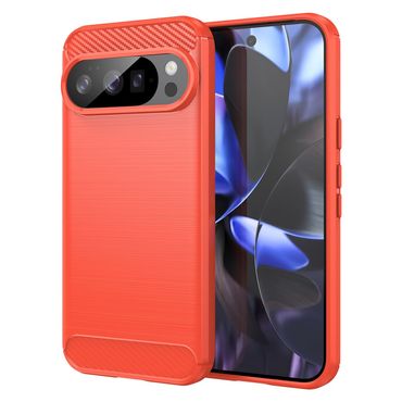 TPU Hülle für Google Pixel 10 | 10 PRO Carbon Fiber Skin Brushed Schutzcover, Farbe: Rot