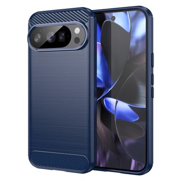 TPU Hülle für Google Pixel 10 | 10 PRO Carbon Fiber Skin Brushed Schutzcover, Farbe: Blau
