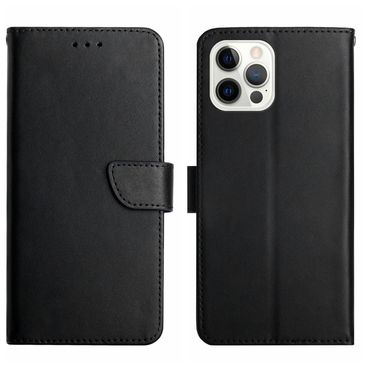 Handy Tasche für Apple iPhone 16 PRO MAX Echt Leder Klappetui Hülle Flip Case, Farbe: Schwarz