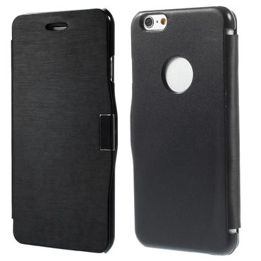 Wallet Case Brushed Magnet Book Style Klapp Etui, Handy-Modell: iPhone 6/6S 4.7, Farbe: Schwarz