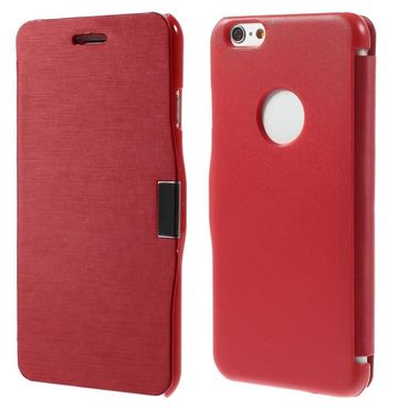 Wallet Case Brushed Magnet Book Style Klapp Etui, Handy-Modell: iPhone 6/6S 4.7, Farbe: Rot