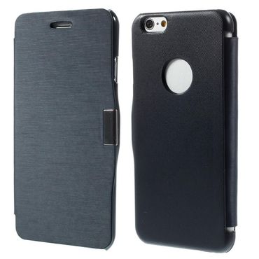 Wallet Case Brushed Magnet Book Style Klapp Etui, Handy-Modell: iPhone 6/6S 4.7, Farbe: Dunkelblau