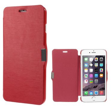 Wallet Case Brushed Magnet Book Style Klapp Etui, Handy-Modell: iPhone 6 Plus/6S Plus 5.5, Farbe: Rot